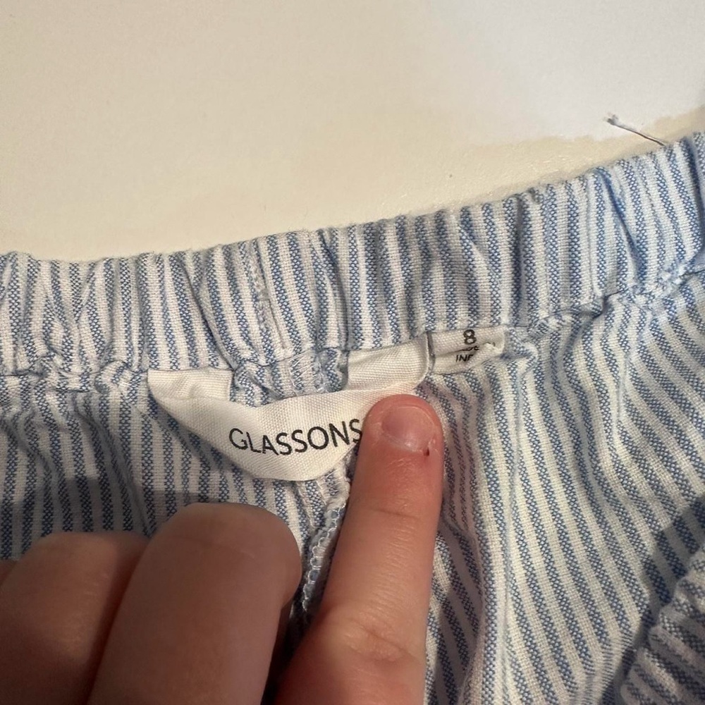 Glassons White and Light Blue Vertical Stripe Top